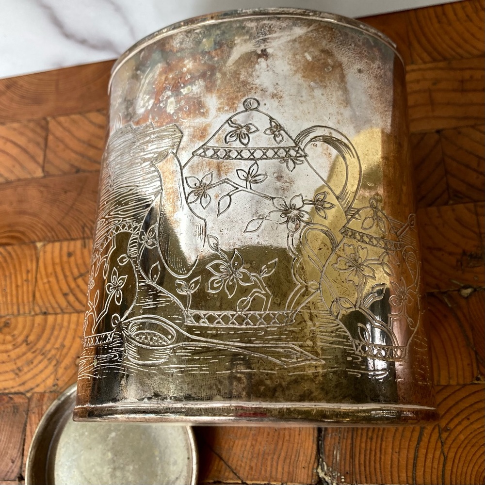 Vintage Oval Silver Tea Storage Container - Picture 5 of 7